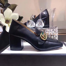 Load image into Gallery viewer, Gucci Women Leather Mid-Heel Loafer Shoes-Black