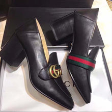 Load image into Gallery viewer, Gucci Women Leather Mid-Heel Loafer Shoes-Black