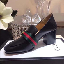 Load image into Gallery viewer, Gucci Women Leather Mid-Heel Loafer Shoes-Black