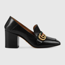 Load image into Gallery viewer, Gucci Women Leather Mid-Heel Loafer Shoes-Black