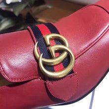 Load image into Gallery viewer, Gucci Women Leather Mid-Heel Loafer Shoes-Red