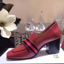 Load image into Gallery viewer, Gucci Women Leather Mid-Heel Loafer Shoes-Red