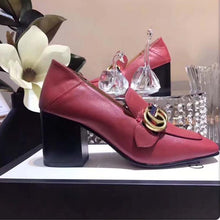 Load image into Gallery viewer, Gucci Women Leather Mid-Heel Loafer Shoes-Red