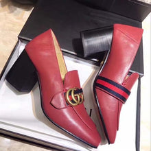 Load image into Gallery viewer, Gucci Women Leather Mid-Heel Loafer Shoes-Red
