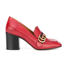Load image into Gallery viewer, Gucci Women Leather Mid-Heel Loafer Shoes-Red