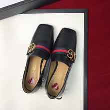 Load image into Gallery viewer, Gucci Women Leather Mid-Heel Loafer with Blue and Red Web-Black