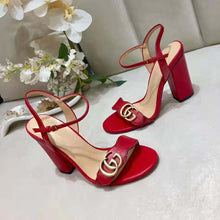 Load image into Gallery viewer, Gucci Women Leather Mid-Heel Sandal-Red