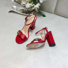 Load image into Gallery viewer, Gucci Women Leather Mid-Heel Sandal-Red