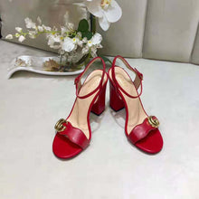 Load image into Gallery viewer, Gucci Women Leather Mid-Heel Sandal-Red