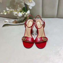 Load image into Gallery viewer, Gucci Women Leather Mid-Heel Sandal-Red