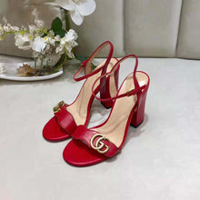 Load image into Gallery viewer, Gucci Women Leather Mid-Heel Sandal-Red