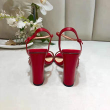 Load image into Gallery viewer, Gucci Women Leather Mid-Heel Sandal-Red