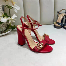 Load image into Gallery viewer, Gucci Women Leather Mid-Heel Sandal-Red