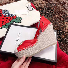 Load image into Gallery viewer, Gucci Women Leather Platform Espadrille 11.9cm Heel with 3.6cm Platform-Red