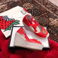 Load image into Gallery viewer, Gucci Women Leather Platform Espadrille 11.9cm Heel with 3.6cm Platform-Red