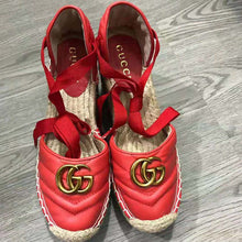 Load image into Gallery viewer, Gucci Women Leather Platform Espadrille 11.9cm Heel with 3.6cm Platform-Red