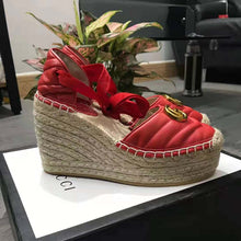 Load image into Gallery viewer, Gucci Women Leather Platform Espadrille 11.9cm Heel with 3.6cm Platform-Red