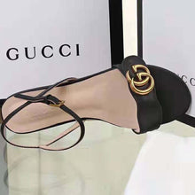 Load image into Gallery viewer, Gucci Women Leather Sandal with Double G-Black