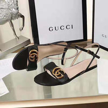 Load image into Gallery viewer, Gucci Women Leather Sandal with Double G-Black