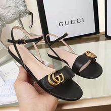 Load image into Gallery viewer, Gucci Women Leather Sandal with Double G-Black