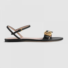 Load image into Gallery viewer, Gucci Women Leather Sandal with Double G-Black