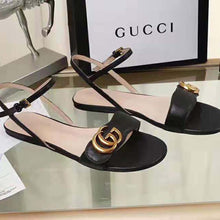 Load image into Gallery viewer, Gucci Women Leather Sandal with Double G-Black