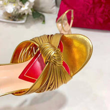 Load image into Gallery viewer, Gucci Women Metallic Leather Sandal in 10.4cm Heel Height-Gold