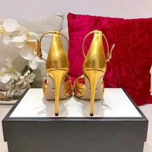 Load image into Gallery viewer, Gucci Women Metallic Leather Sandal in 10.4cm Heel Height-Gold