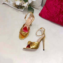 Load image into Gallery viewer, Gucci Women Metallic Leather Sandal in 10.4cm Heel Height-Gold