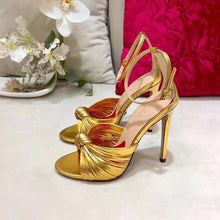 Load image into Gallery viewer, Gucci Women Metallic Leather Sandal in 10.4cm Heel Height-Gold