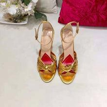 Load image into Gallery viewer, Gucci Women Metallic Leather Sandal in 10.4cm Heel Height-Gold