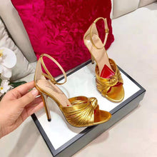 Load image into Gallery viewer, Gucci Women Metallic Leather Sandal in 10.4cm Heel Height-Gold