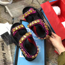 Load image into Gallery viewer, Gucci Women Metallic Leather Sandal with Crystals-Rose