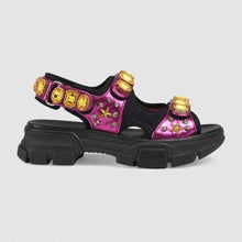Load image into Gallery viewer, Gucci Women Metallic Leather Sandal with Crystals-Rose