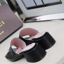 Load image into Gallery viewer, Gucci Women Patent Leather Mid-Heel Slide 5.1cm Chunky Heel-Black