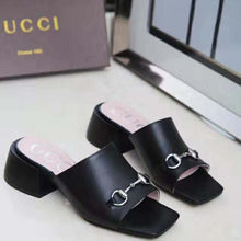 Load image into Gallery viewer, Gucci Women Patent Leather Mid-Heel Slide 5.1cm Chunky Heel-Black