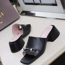 Load image into Gallery viewer, Gucci Women Patent Leather Mid-Heel Slide 5.1cm Chunky Heel-Black