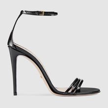 Load image into Gallery viewer, Gucci Women Patent Leather Sandal 11.4cm Thin Heel-Black