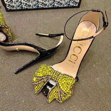 Load image into Gallery viewer, Gucci Women Patent Leather Sandal 11.4cm Thin Heel-Black