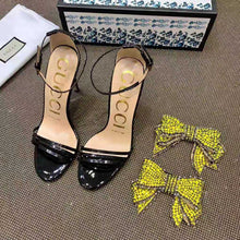 Load image into Gallery viewer, Gucci Women Patent Leather Sandal 11.4cm Thin Heel-Black