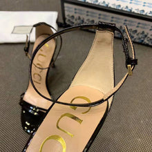Load image into Gallery viewer, Gucci Women Patent Leather Sandal 11.4cm Thin Heel-Black