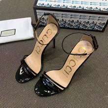 Load image into Gallery viewer, Gucci Women Patent Leather Sandal 11.4cm Thin Heel-Black