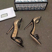 Load image into Gallery viewer, Gucci Women Patent Leather Sandal 11.4cm Thin Heel-Black