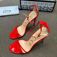 Load image into Gallery viewer, Gucci Women Patent Leather Sandal 11.4cm Thin Heel-Red