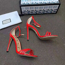 Load image into Gallery viewer, Gucci Women Patent Leather Sandal 11.4cm Thin Heel-Red