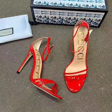 Load image into Gallery viewer, Gucci Women Patent Leather Sandal 11.4cm Thin Heel-Red