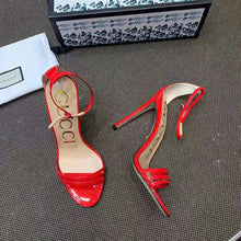Load image into Gallery viewer, Gucci Women Patent Leather Sandal 11.4cm Thin Heel-Red