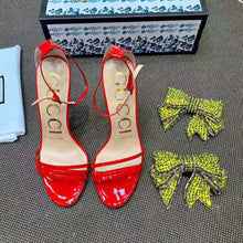 Load image into Gallery viewer, Gucci Women Patent Leather Sandal 11.4cm Thin Heel-Red