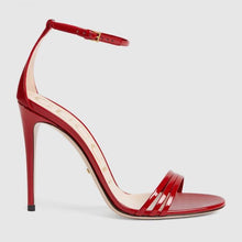 Load image into Gallery viewer, Gucci Women Patent Leather Sandal 11.4cm Thin Heel-Red