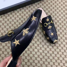 Load image into Gallery viewer, Gucci Women Princetown Embroidered Leather Slipper 1.27cm Heel-Black